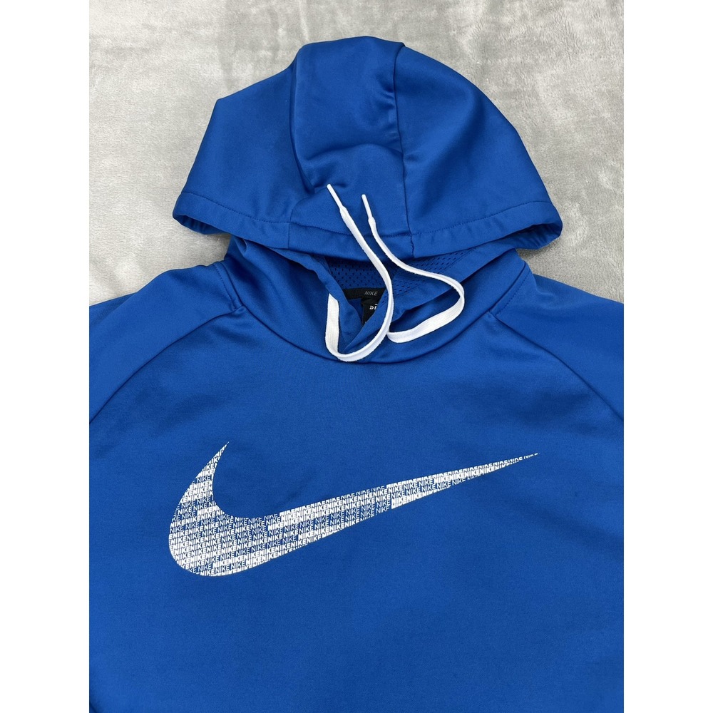 Nike Hoodie Men XXL Blue Fleece Swoosh Logo DRI-FIT Kangaroo Pockets Sweatshirt